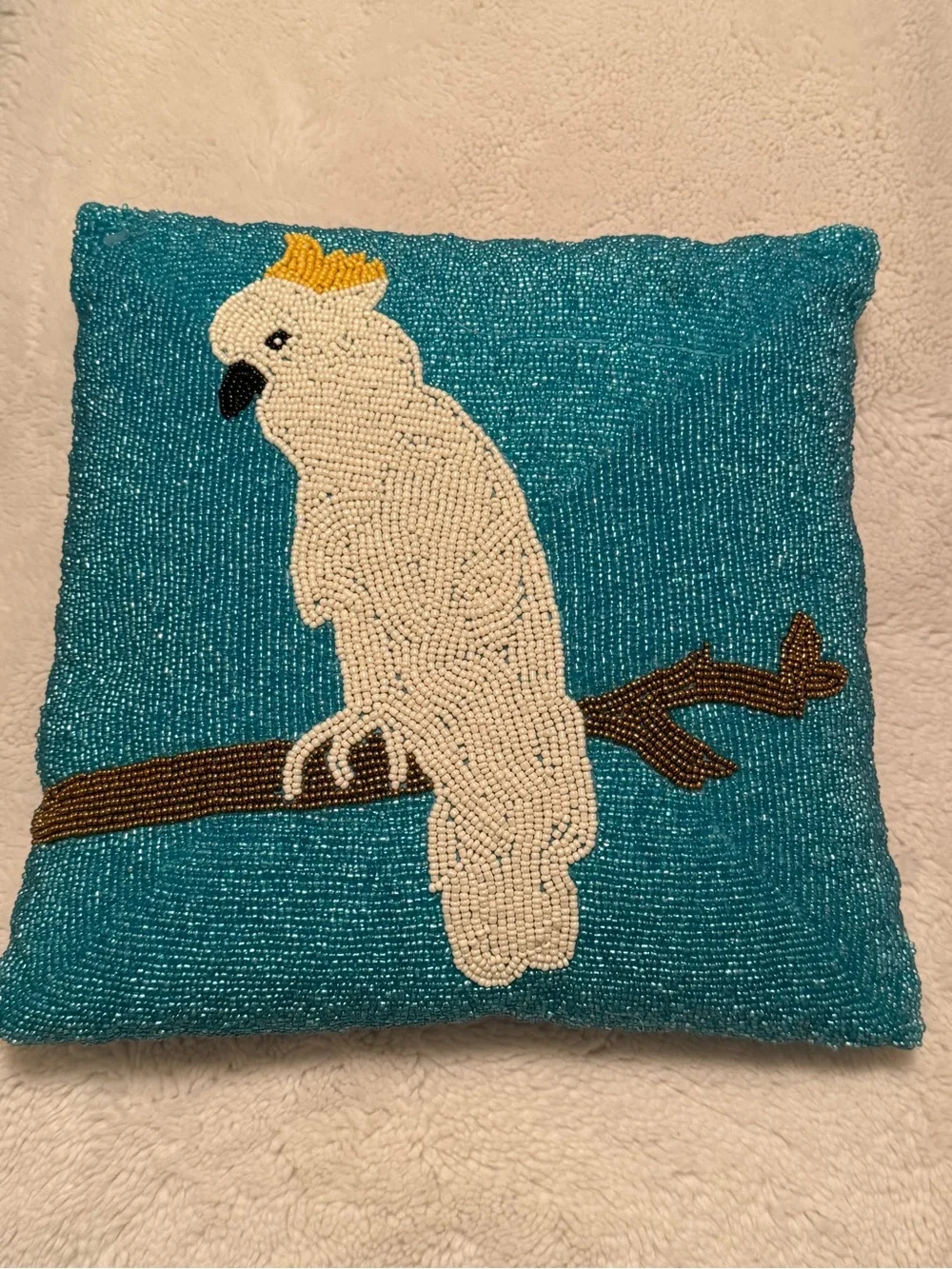 Pier 1 Turquoise Beaded  Accent Pillow Parrot